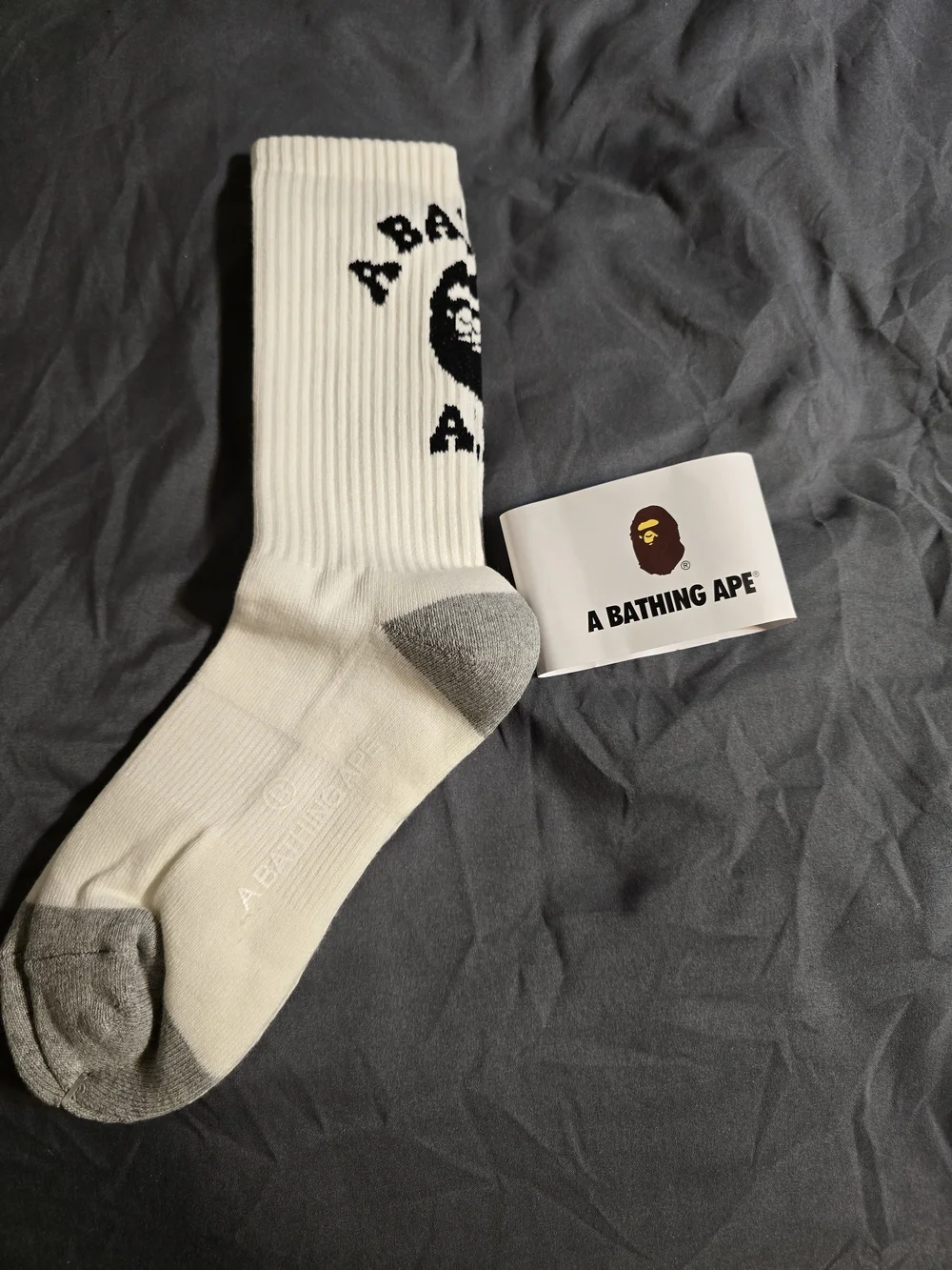 Bape White & Gray Logo Crew Socks